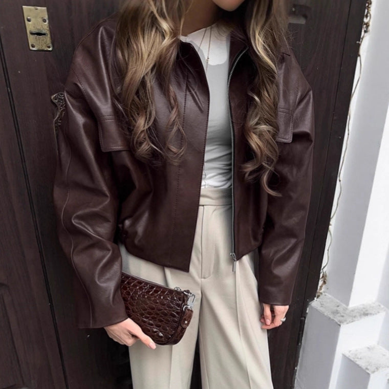 Women's Cropped Jacket with Sturdy Collar and Practical Pockets