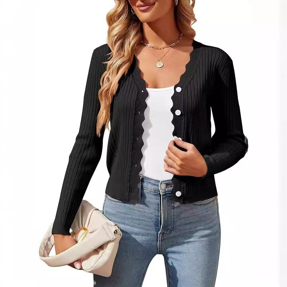 Women's Elegant Cardigan with Wavy Edges