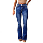 Women's High-Waisted Bootcut Jeans with Fashionable Buttons