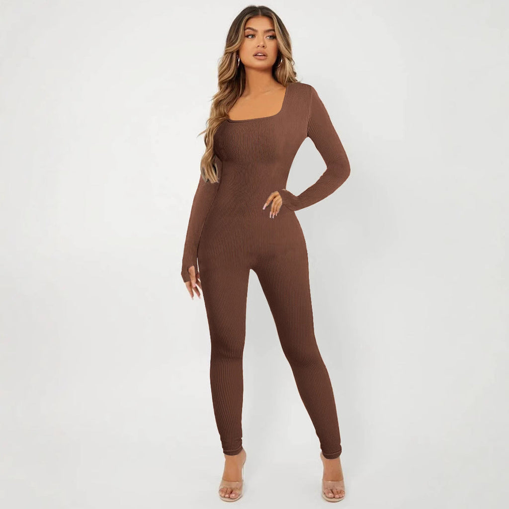 Women's Long-Sleeve Ribbed Jumpsuit