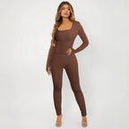 Women's Long-Sleeve Ribbed Jumpsuit