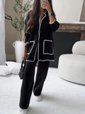 Women's Elegant Knit Blazer Set with Contrasting Details