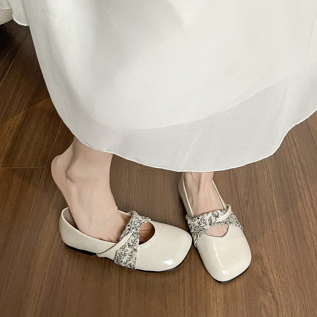 Women's Ballet Flats with Elegant Cross-Strap and Textile Accent