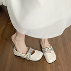 Women's Ballet Flats with Elegant Cross-Strap and Textile Accent