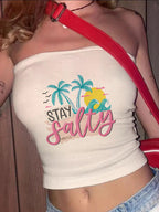 Women's Bandeau Top with Bold Statement Print