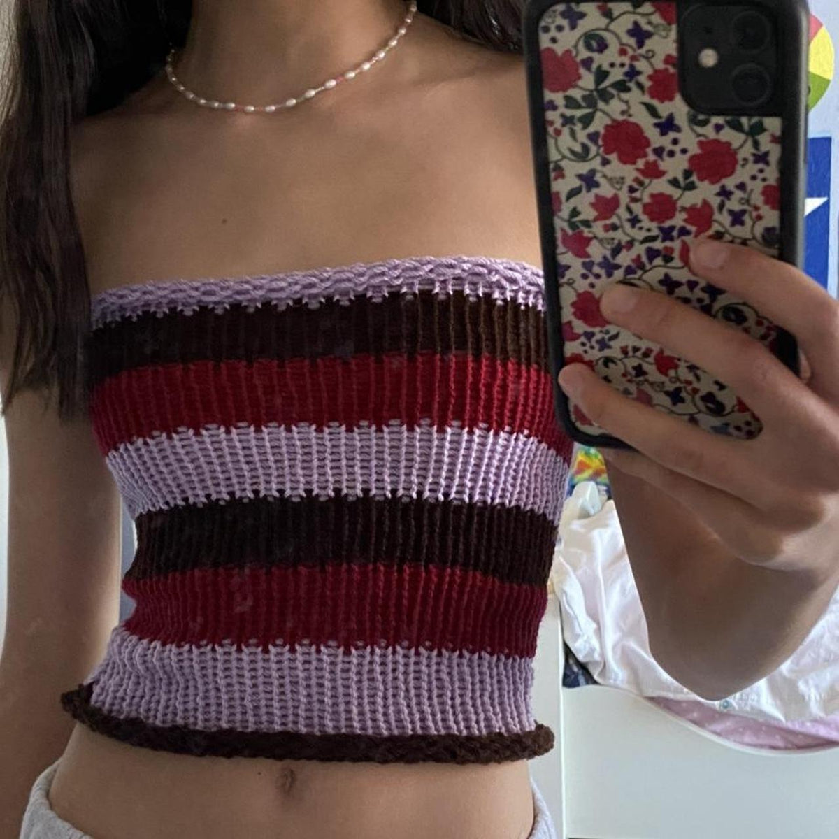Women's Bandeau Top with Colorful Stripes
