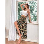 Asymmetrical Maxi Skirt with Leopard Print and Ruffle Details