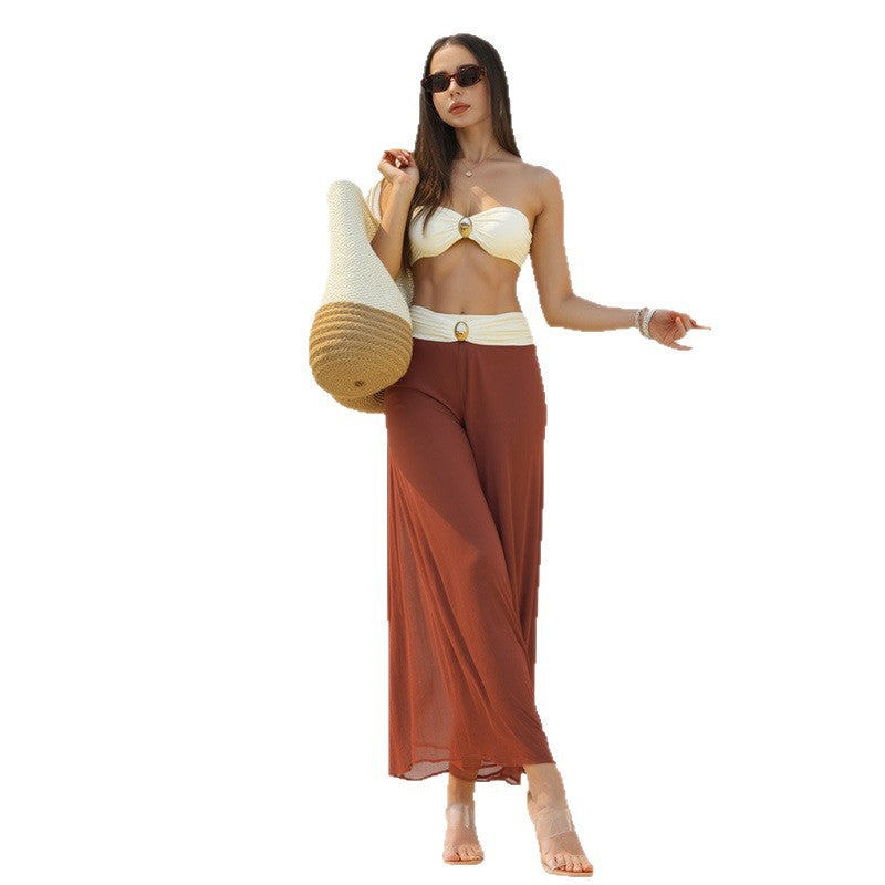 Women's Bandeau Bikini with Wrap Skirt and Jewelry Detail