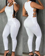 Women's Bodycon Jumpsuit with Cut-Out Details and Fashion Belt
