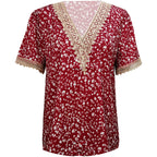 Women's V-Neck Blouse with Delicate Lace Accents