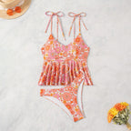 Women's Swimwear with Flowing Top and Floral Design