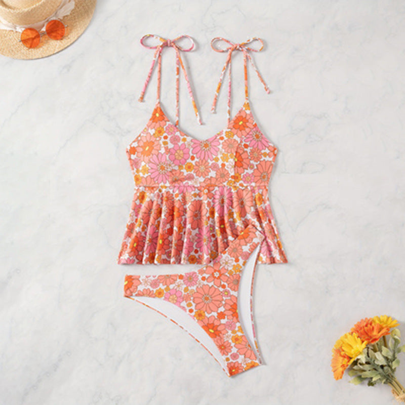 Women's Swimwear with Flowing Top and Floral Design