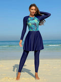 Women's Swim Set with Long-Sleeve Top and Skirt