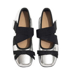 Women's Ballet Flats with Elastic Cross Straps and Comfortable Leather Upper