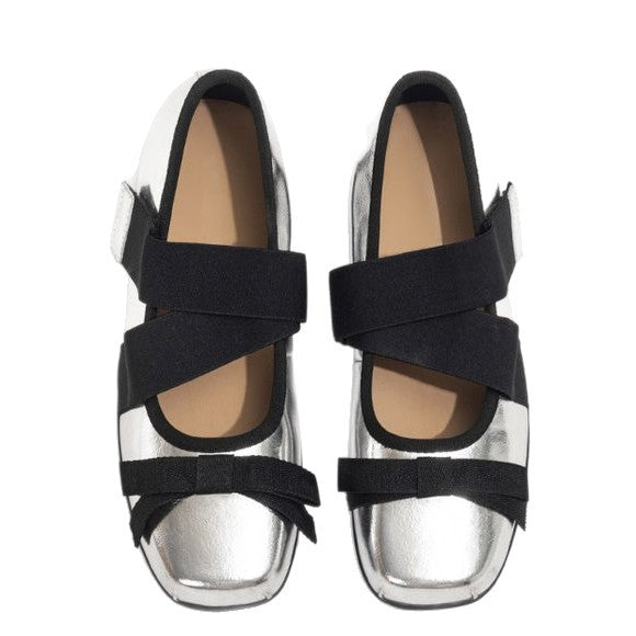 Women's Ballet Flats with Elastic Cross Straps and Comfortable Leather Upper