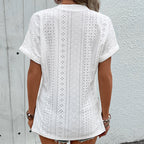 Women's Blouse with Eyelet Pattern and V-Neck