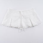 Women's Short Overlay Skirt with Adjustable Waistband and Floral Embroidery