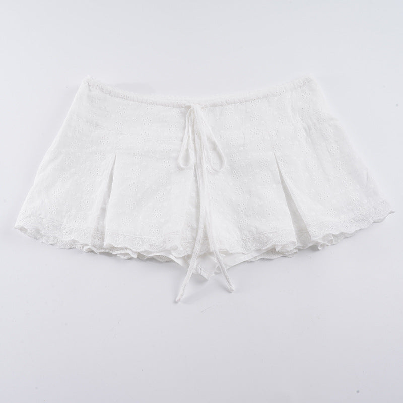 Women's Short Overlay Skirt with Adjustable Waistband and Floral Embroidery