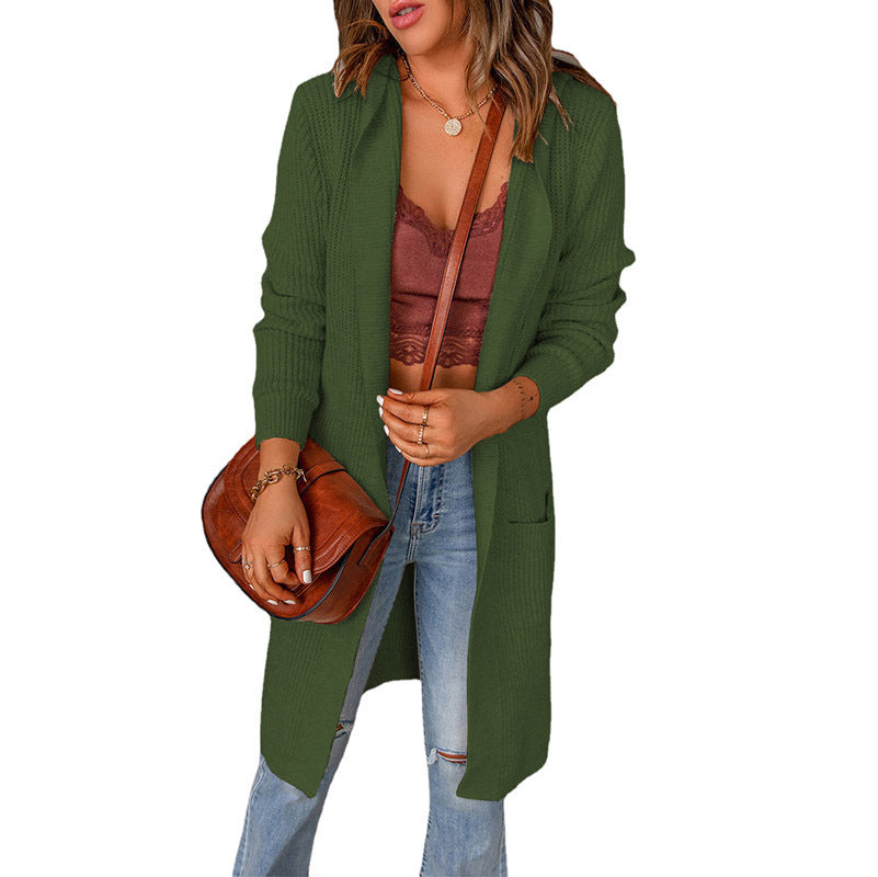 Casual Knit Coat with Open Front and Deep Pockets