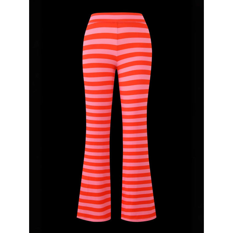 Women's Elegant and Fashionable Flared Trousers with Vibrant Stripe Pattern