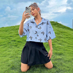 Women's Short Sleeve Shirt with Butterfly Print