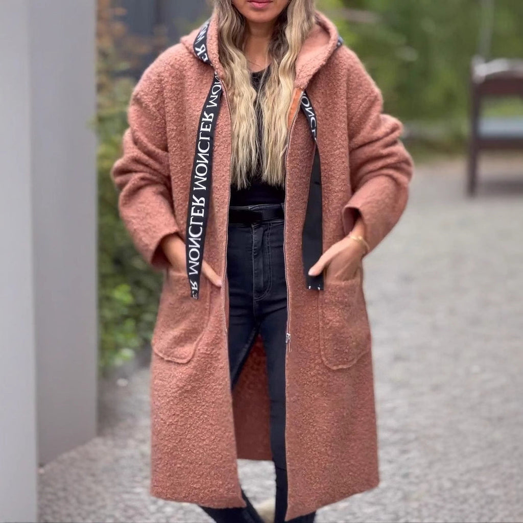 Women's Fashionable Oversized Fleece Coat with Practical Pockets and Hood