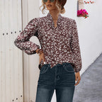 Women's Blouse with Floral Design and Elegant Bow Opening
