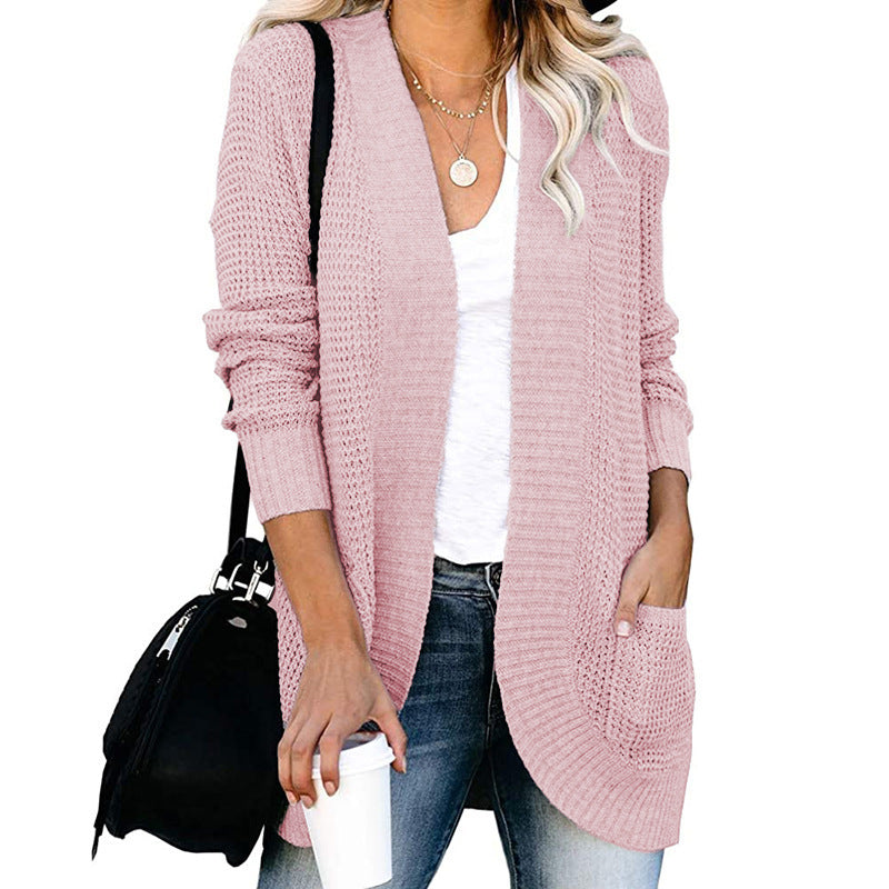 Women's Casual Knit Coat with Pockets and Open Front