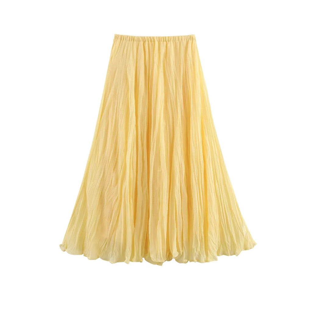 Women's Flowy Maxi Skirt with Elastic Waistband and Voluminous Cut