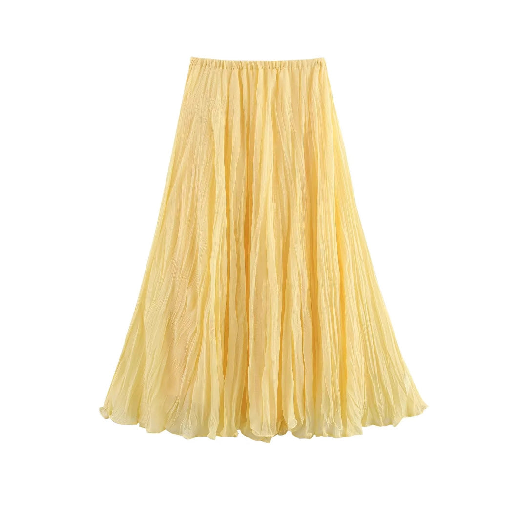 Women's Flowy Maxi Skirt with Elastic Waistband and Voluminous Cut