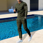 Men's nano athletic Henley long sleeve shirt and tapered jogging pants with decorative seams