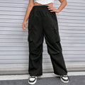 Women's Cargo Pants with Side Pockets and Elastic Waistband
