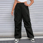 Women's Cargo Pants with Side Pockets and Elastic Waistband