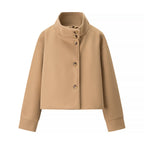 Elegant Women's Short Jacket with High Collar and Decorative Buttons