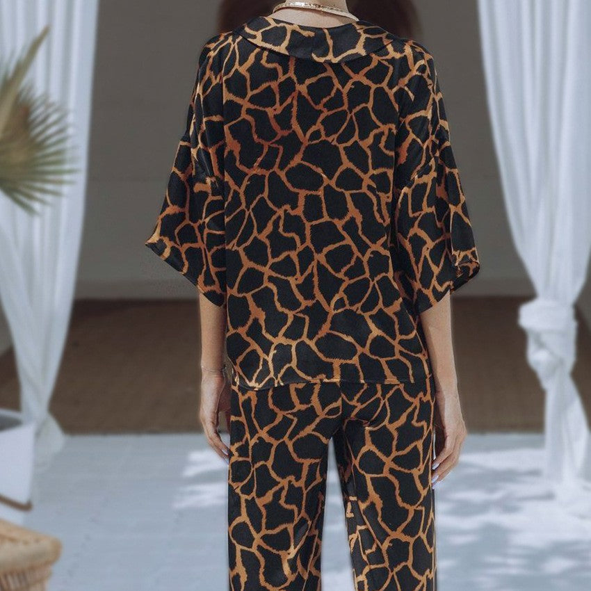 Women's Wide-Leg Jumpsuit with Giraffe Print