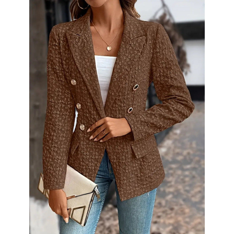 Elegant Blazer with Textured Pattern and Double-Breasted Button Closure