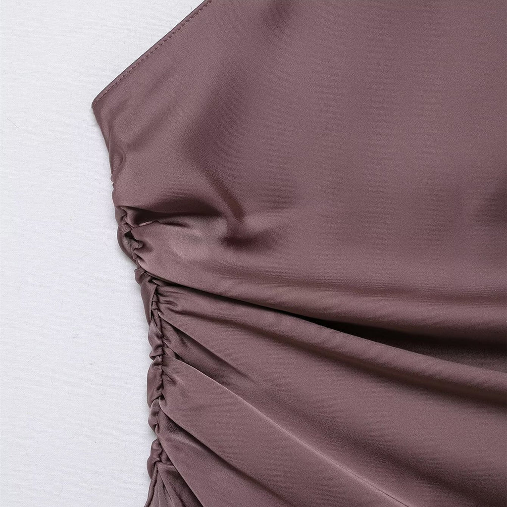 Women's Asymmetrical Top with Neck Tie and Ruching