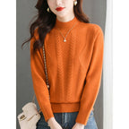 Women's Chunky Knit Sweater with Cable Pattern and High Neck