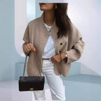 Women's Elegant Oversized Wool Jacket with Button Details