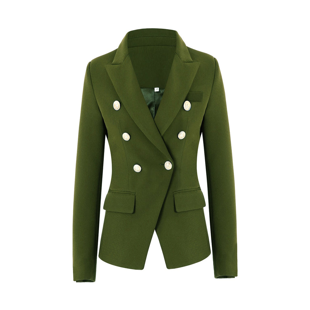 Women's Elegant Double-Breasted Blazer Jacket with Gold Buttons