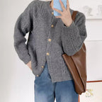 Women's Patterned Cardigan with Gold Buttons and Wide Cut