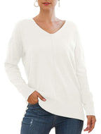 Elegant V-Neck Sweater with Asymmetrical Hem