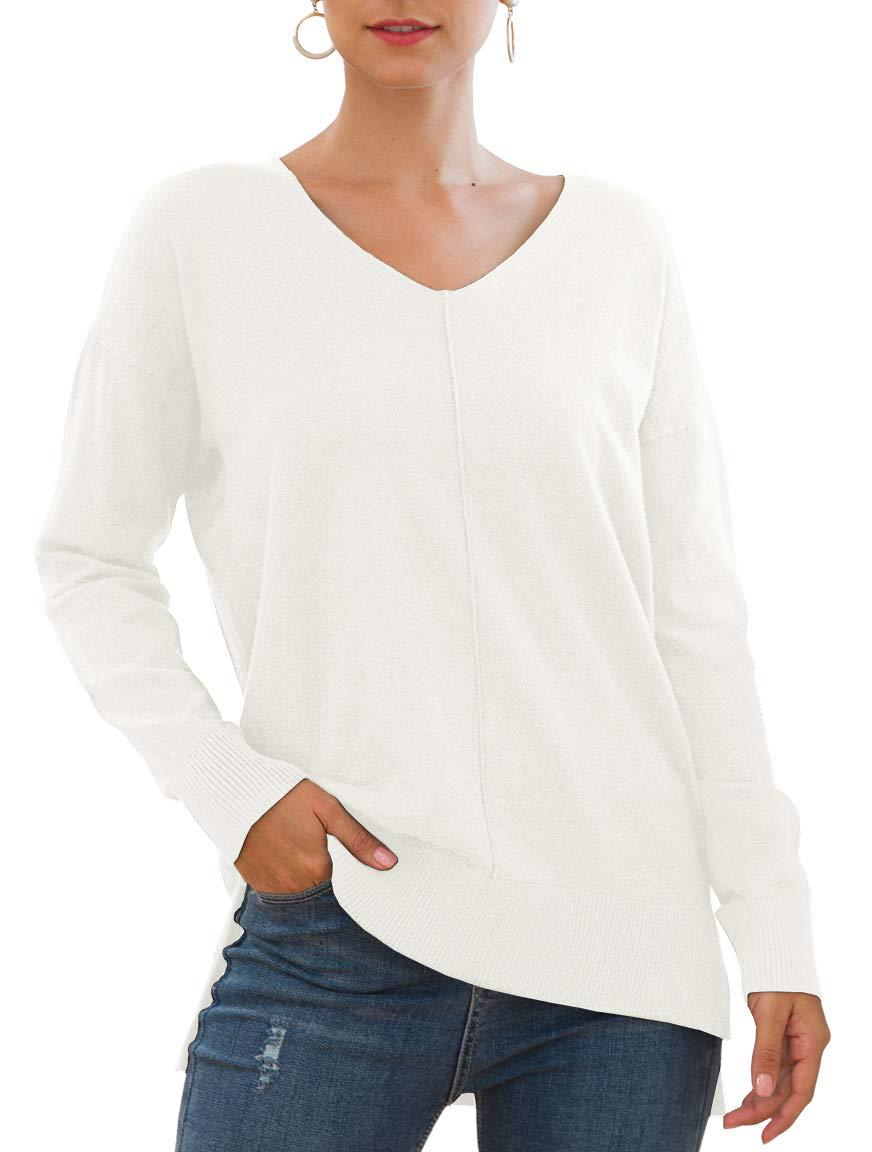 Elegant V-Neck Sweater with Asymmetrical Hem