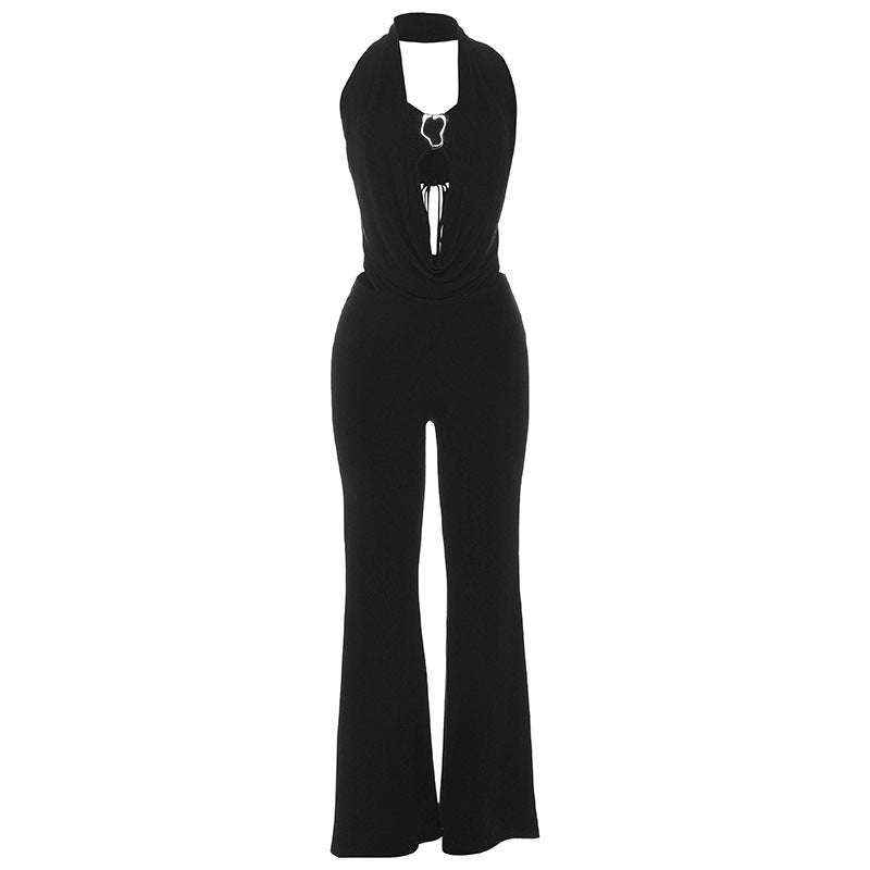 Elegant Form-Fitting Jumpsuit with Unique Neckline