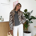 Women's Cropped Faux Suede Jacket with Leopard Print