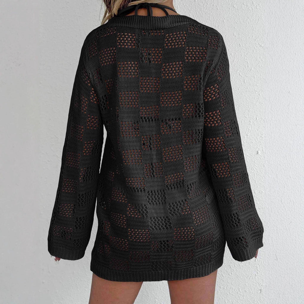 Women's Crochet Swim Cover-Up with Tie Belt