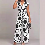 Women's Jumpsuit with Modern Circle Pattern and Waist Belt