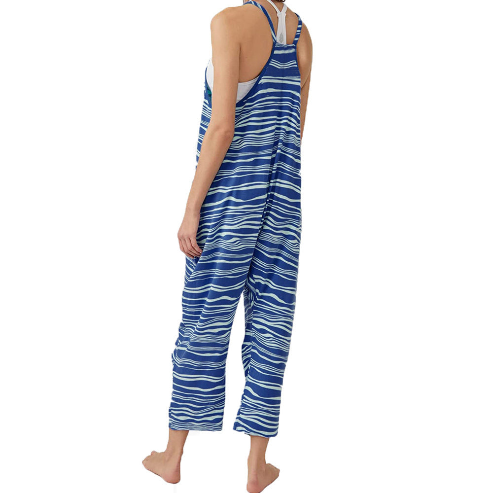 Women's Casual Wide-Cut Overall with Playful Wave Pattern