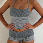 Women's Swimwear Set with Neck Ties and Elastic Waistband