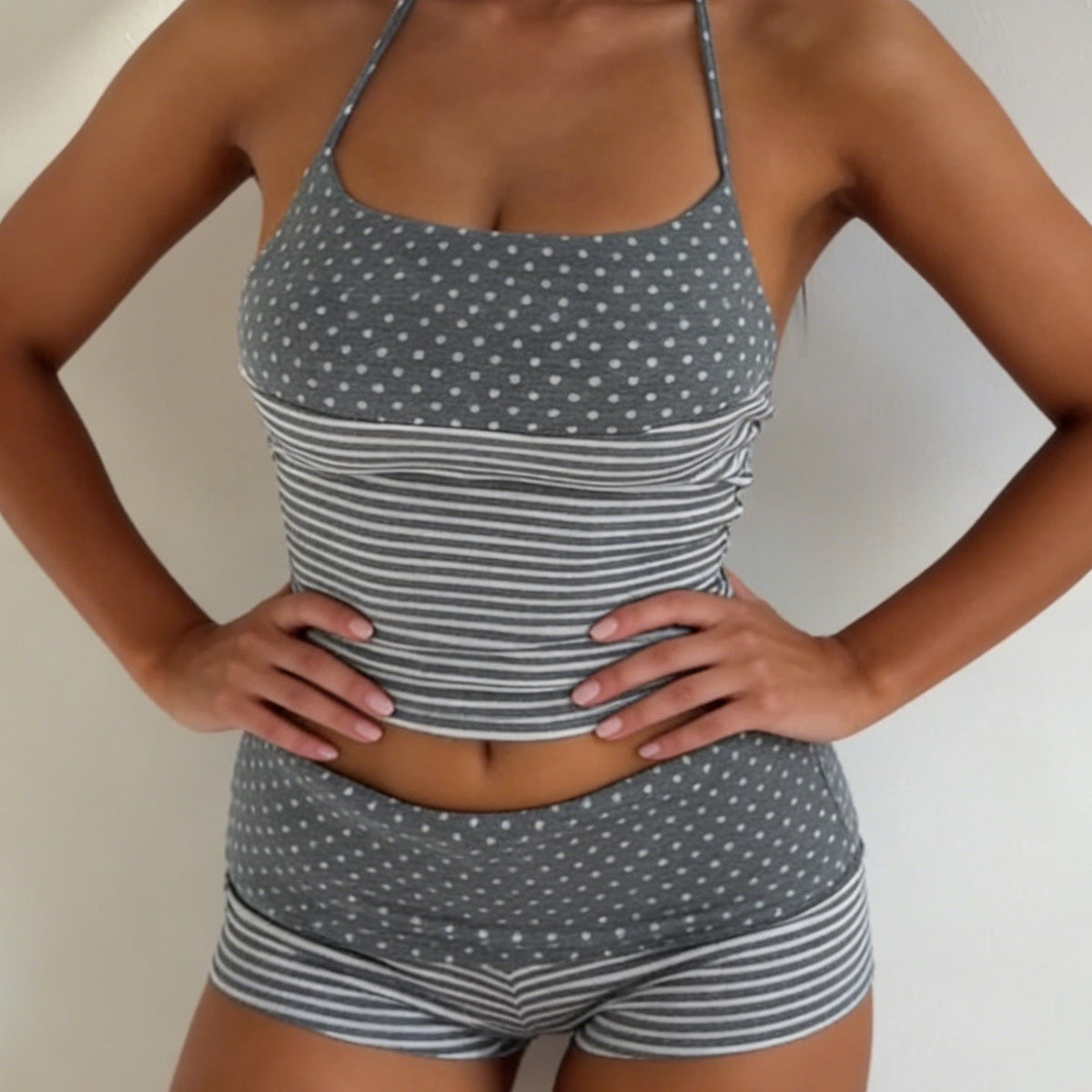 Women's Swimwear Set with Neck Ties and Elastic Waistband